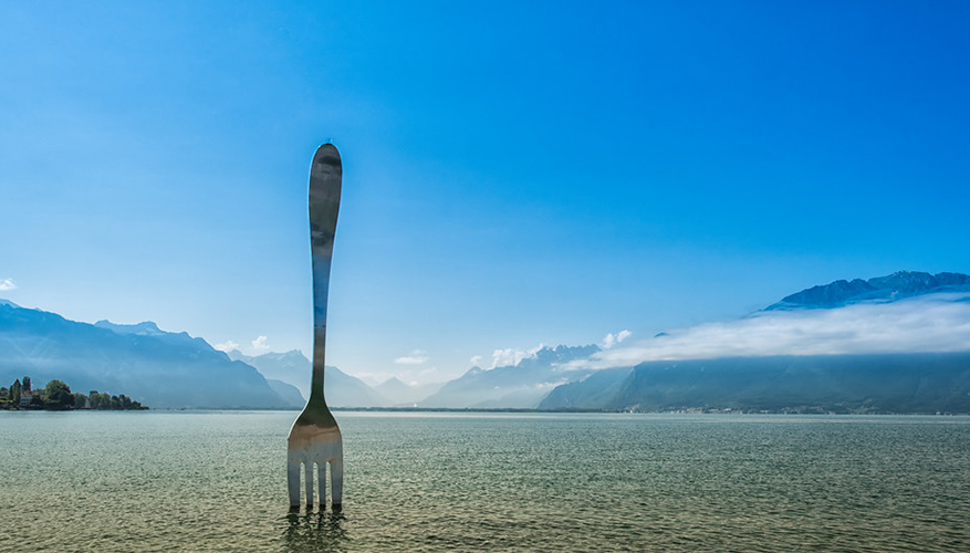 big fork statue in the ground